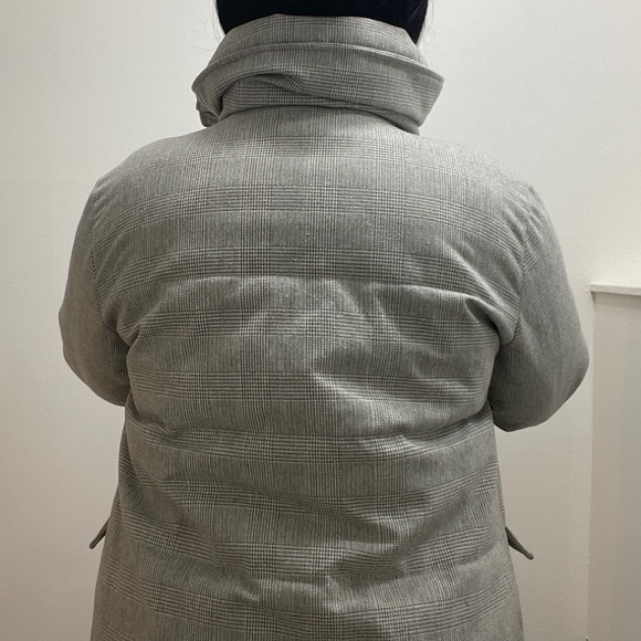 Calf Length Snap Closure Grey Plaid Coat - Picture 2 of 6